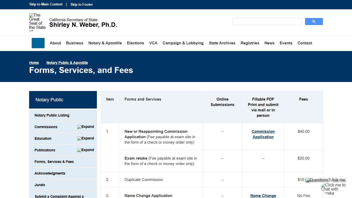 Forms, Services, and Fees :: California Secretary of State